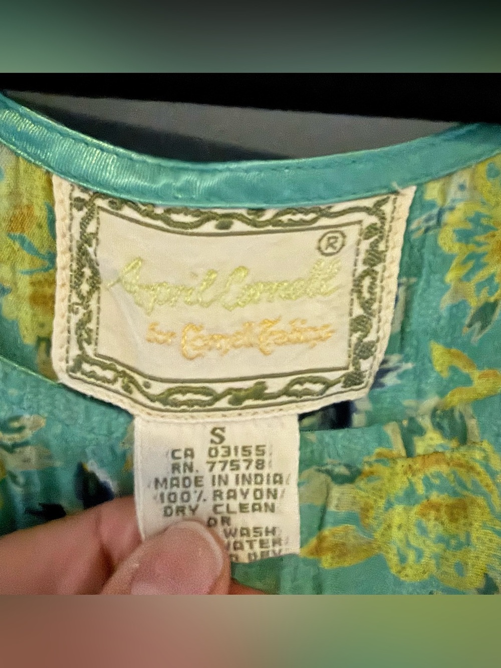 Vintage April Cornell for Cornelline Green Floral Prairie Dress – Size Small - Picture 3 of 3